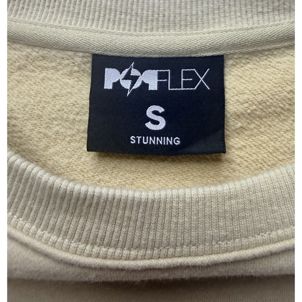 Popflex Women's Small Sweatshirt Belle Crewneck Pullover Beige Puff Sleeve Crop - Picture 5 of 7